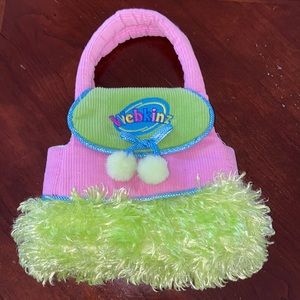GANZ Webkinz Bag Carry Purse Green Fuzzy Pink Corduroy